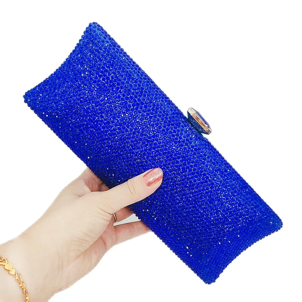 Chaliwini Fuchsia Evening Clutch Purses Women Handbags Luxury Designer Folds Chain Crystal Clip Crossbody Bags Wedding Party