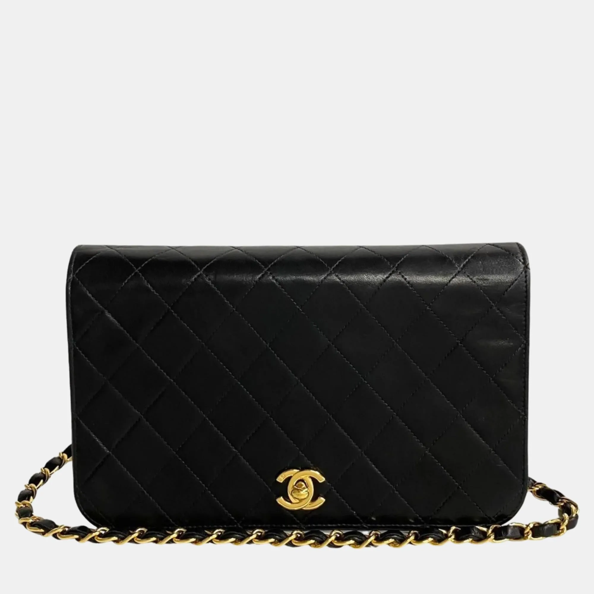 CHANEL Black Lambskin Full Flap CC Chain Shoulder Bag