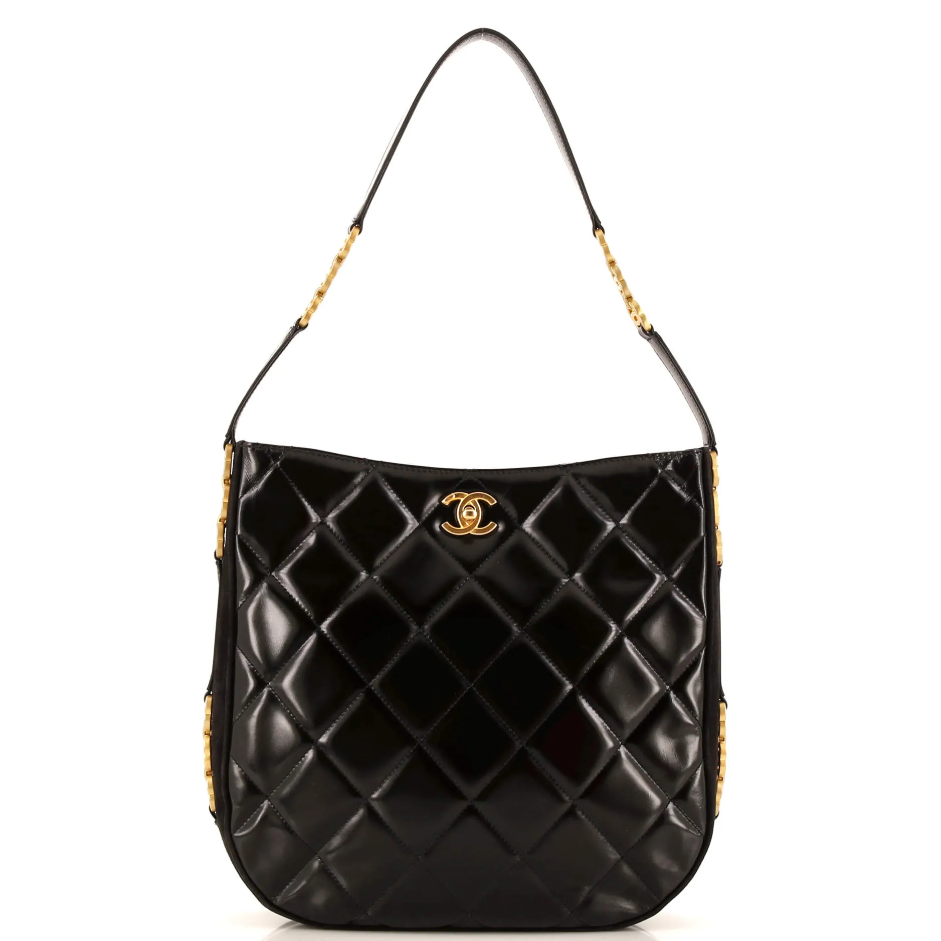 CHANEL CC Link Hobo Quilted Shiny Calfskin and Suede