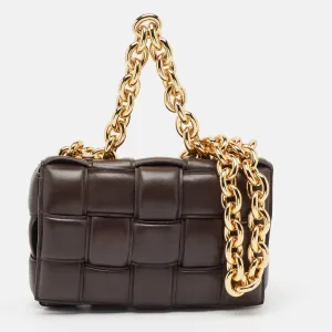 Choco Brown Padded Leather Chain Cassette Shoulder Bag