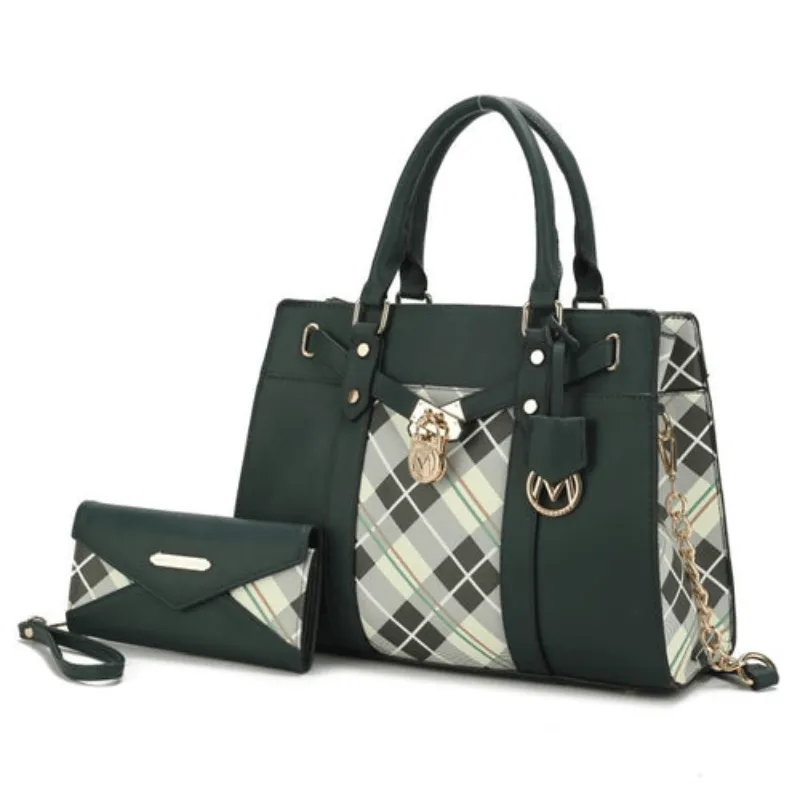 Christine Plaid Vegan Leather Satchel Bag