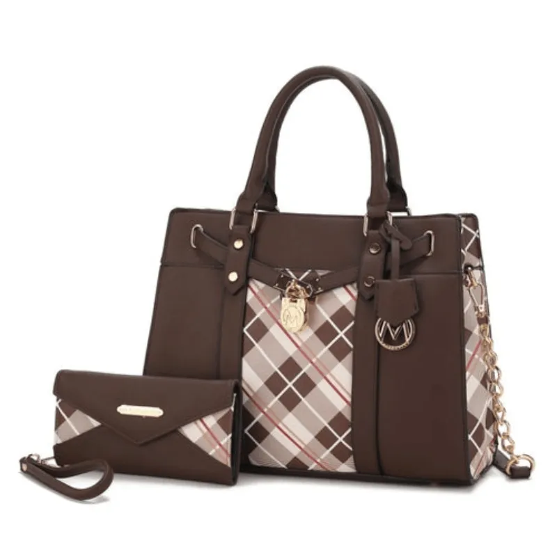 Christine Plaid Vegan Leather Satchel Bag