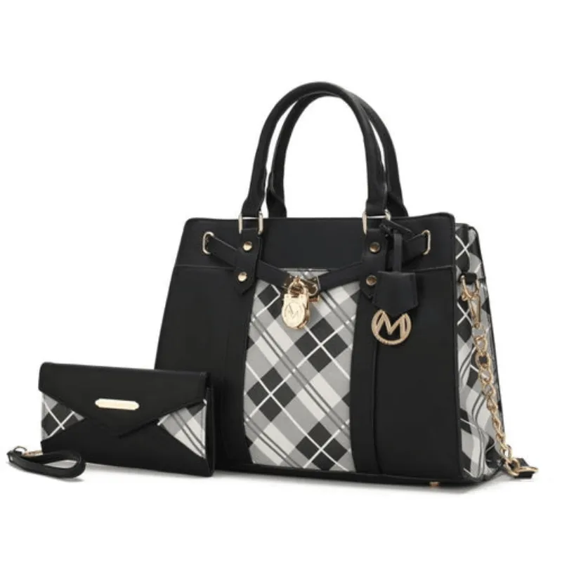 Christine Plaid Vegan Leather Satchel Bag