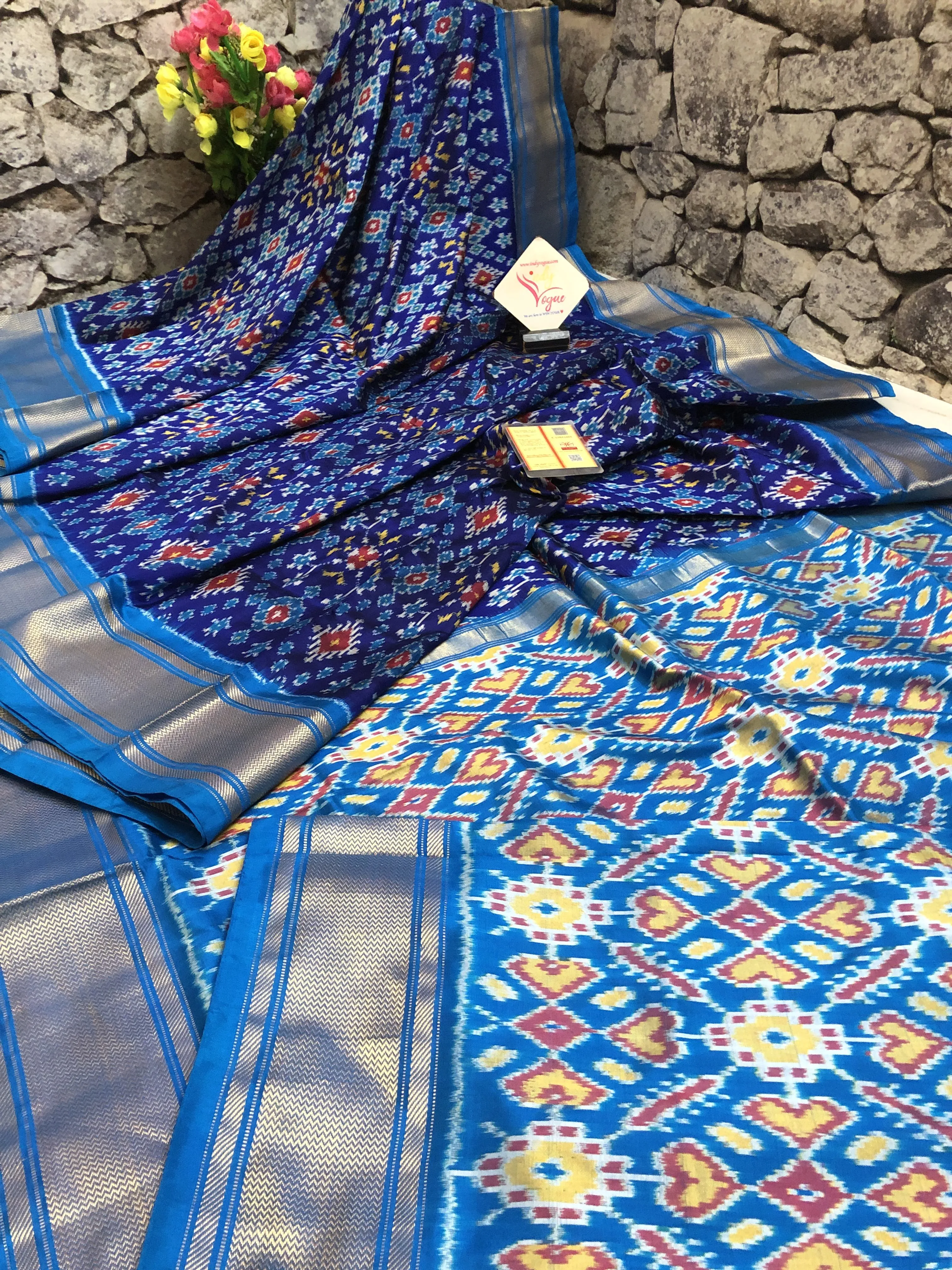 Cobalt and Deep Blue Color Pure Ikat Silk Saree