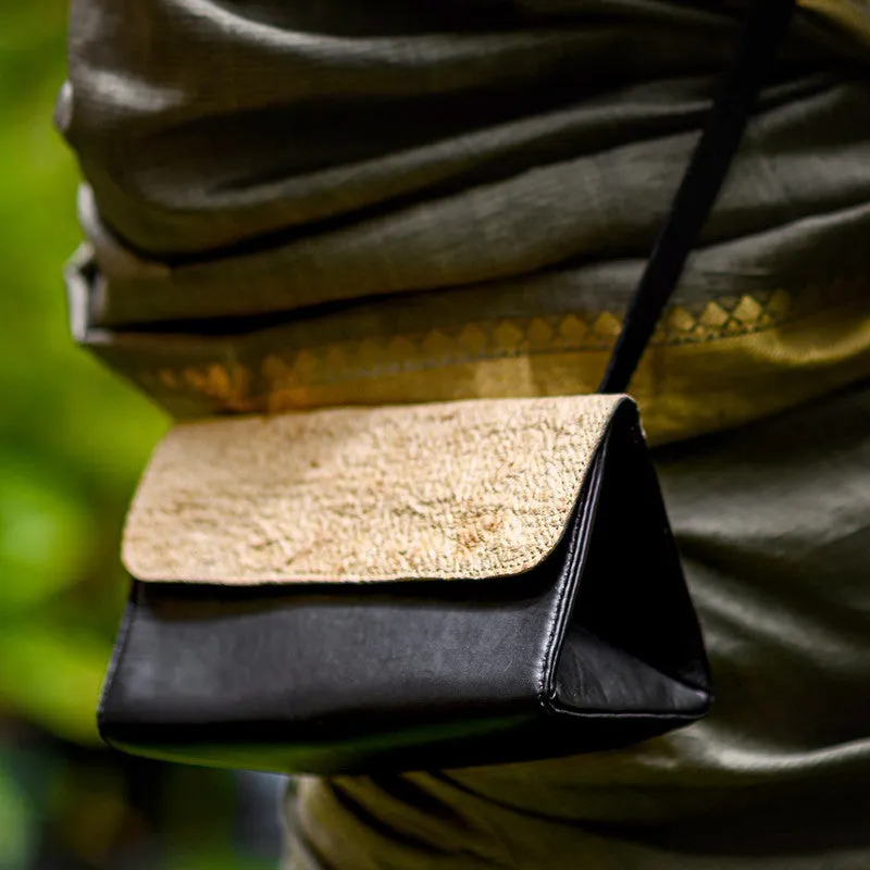 Coconut Leather Sling Bag | Black & Beige