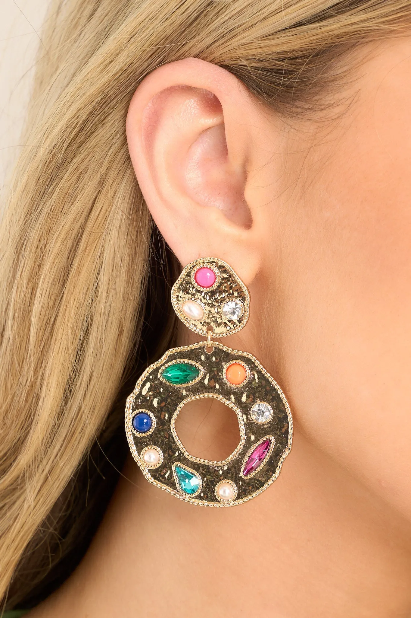 Colorful Dynamic Gold & Multicolor Rhinestone Earrings