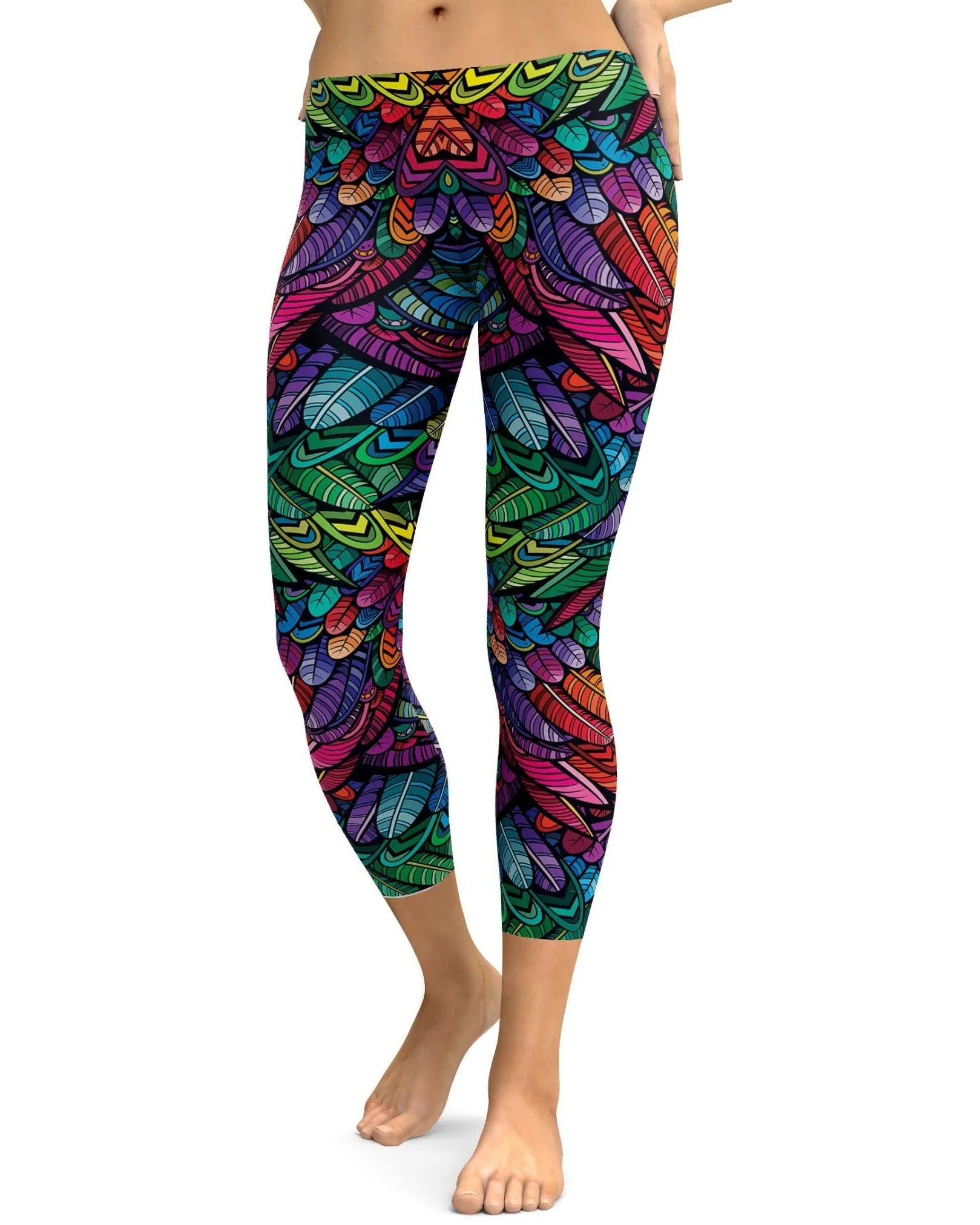 Colorful Feathers Capris