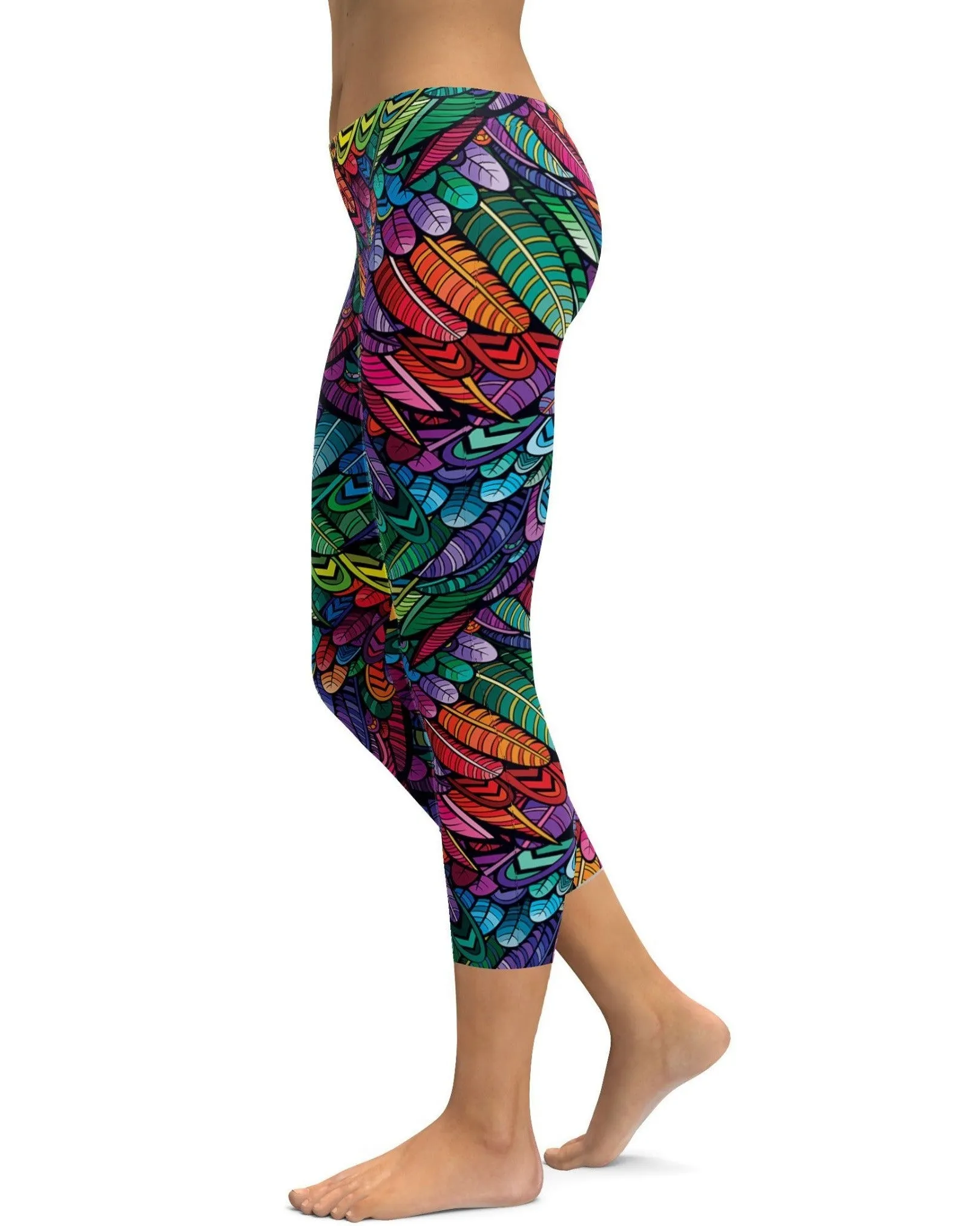 Colorful Feathers Capris