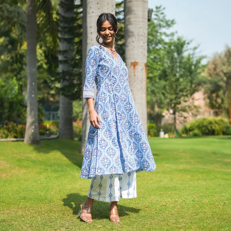 Cotton Printed Kurta for Women | Flared | Block Print