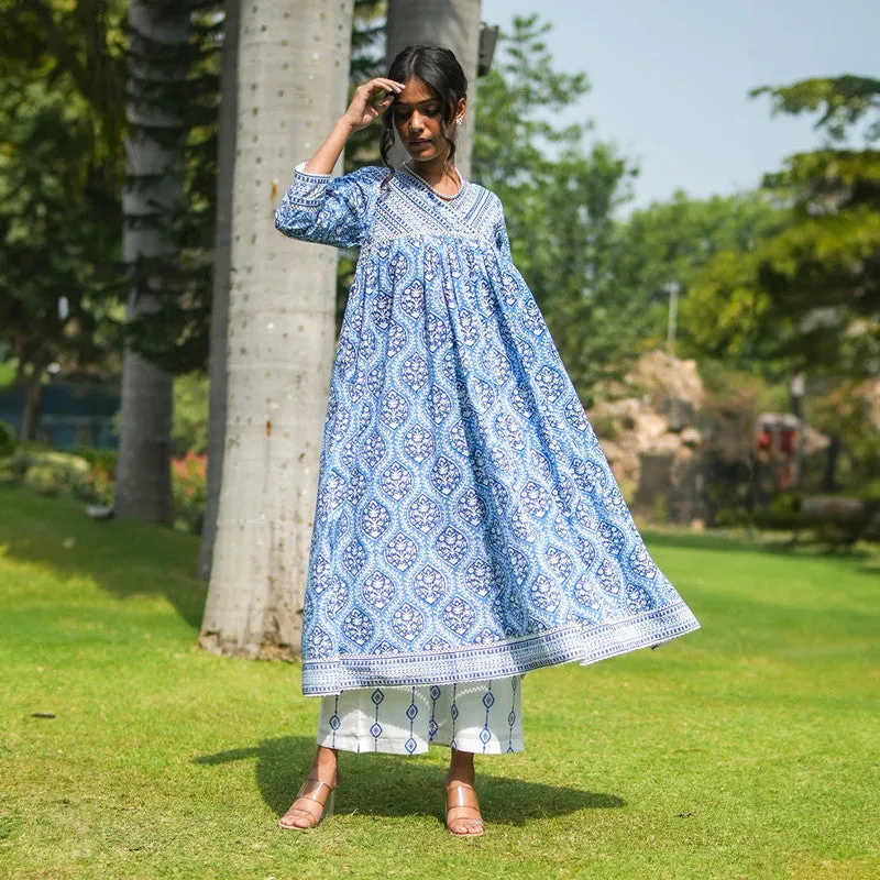 Cotton Printed Kurta for Women | Flared | Block Print