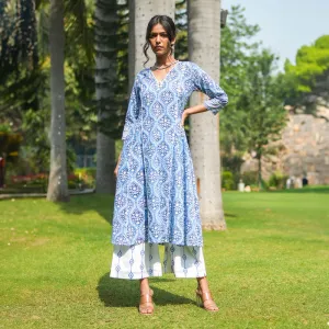 Cotton Printed Kurta for Women | Flared | Block Print