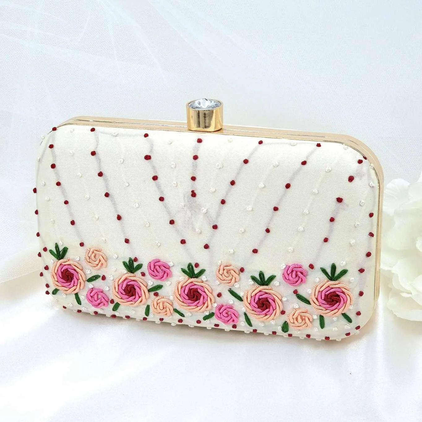 CREAM Embroidered Phulkari Clutch