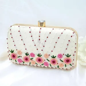 CREAM Embroidered Phulkari Clutch