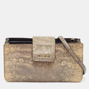 Cream/Black Lizard Embossed Leather Crossbody Bag