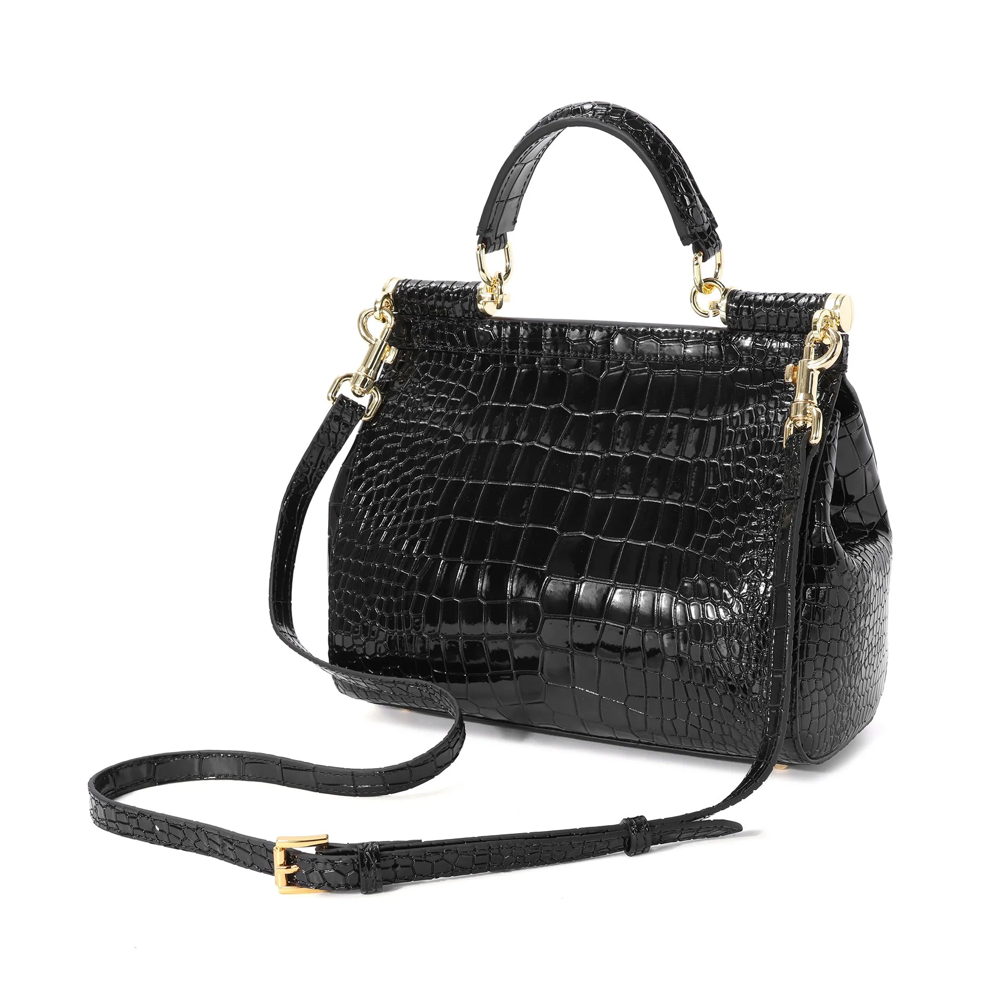 Croco Embossed Satchel Bag