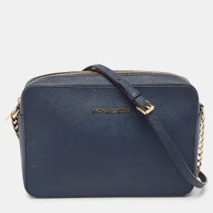 Dark Blue Leather Jet Set Camera Crossbody Bag