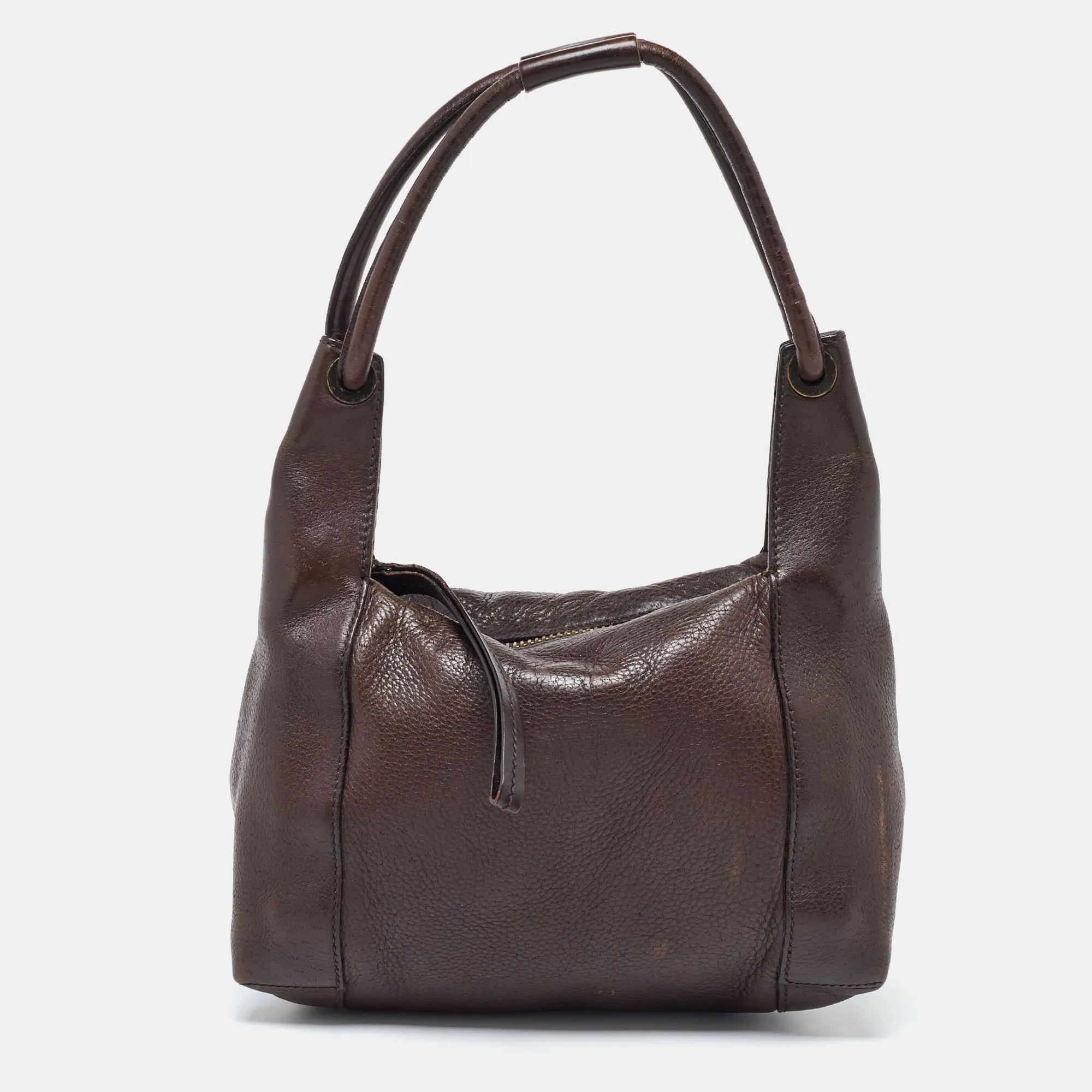 Dark Brown Leather Baguette Bag