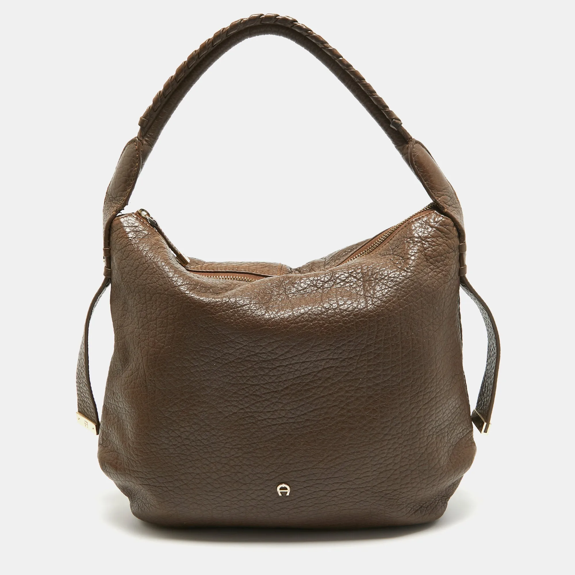 Dark Brown Leather Logo Hobo