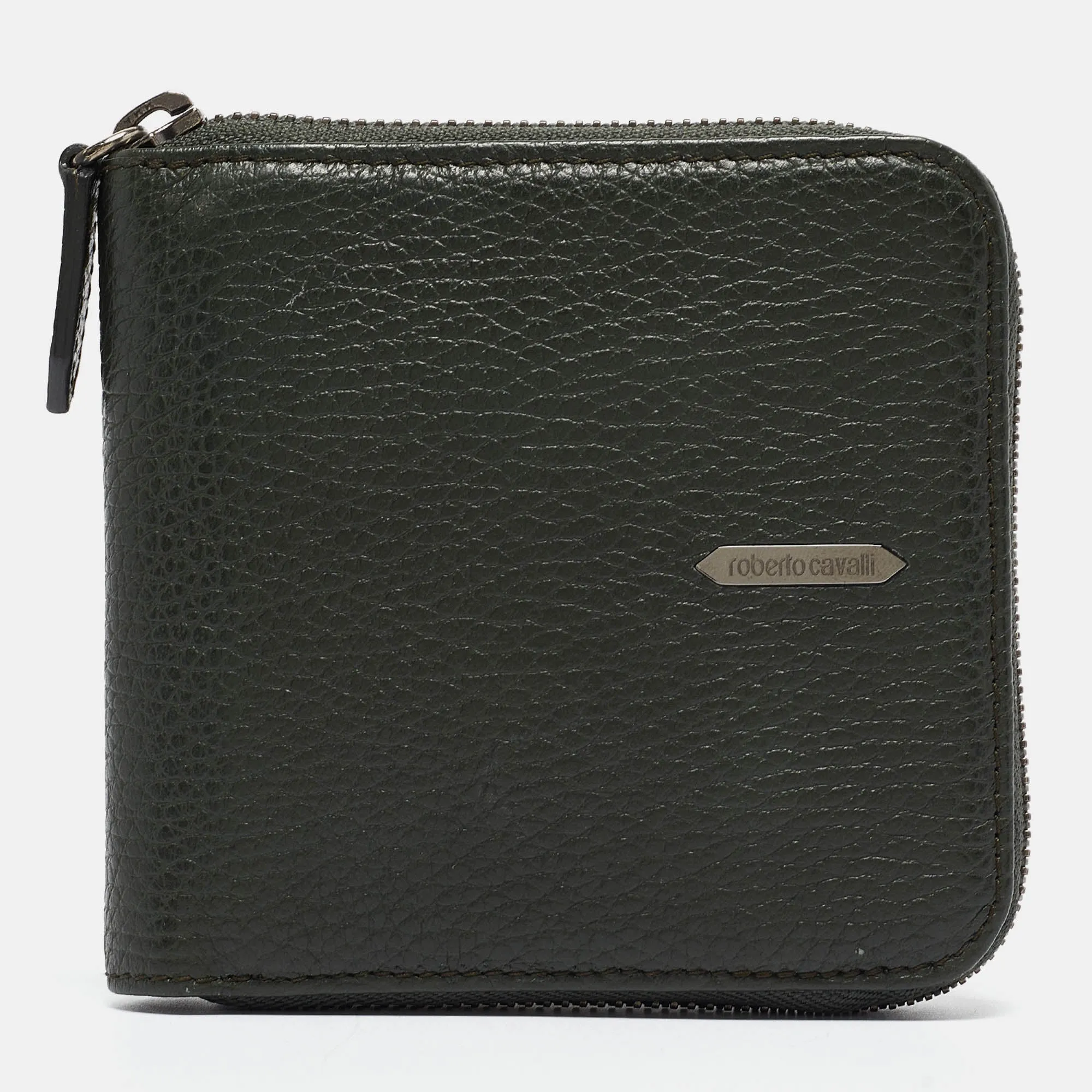 Dark Green Leather Zip Around Wallet