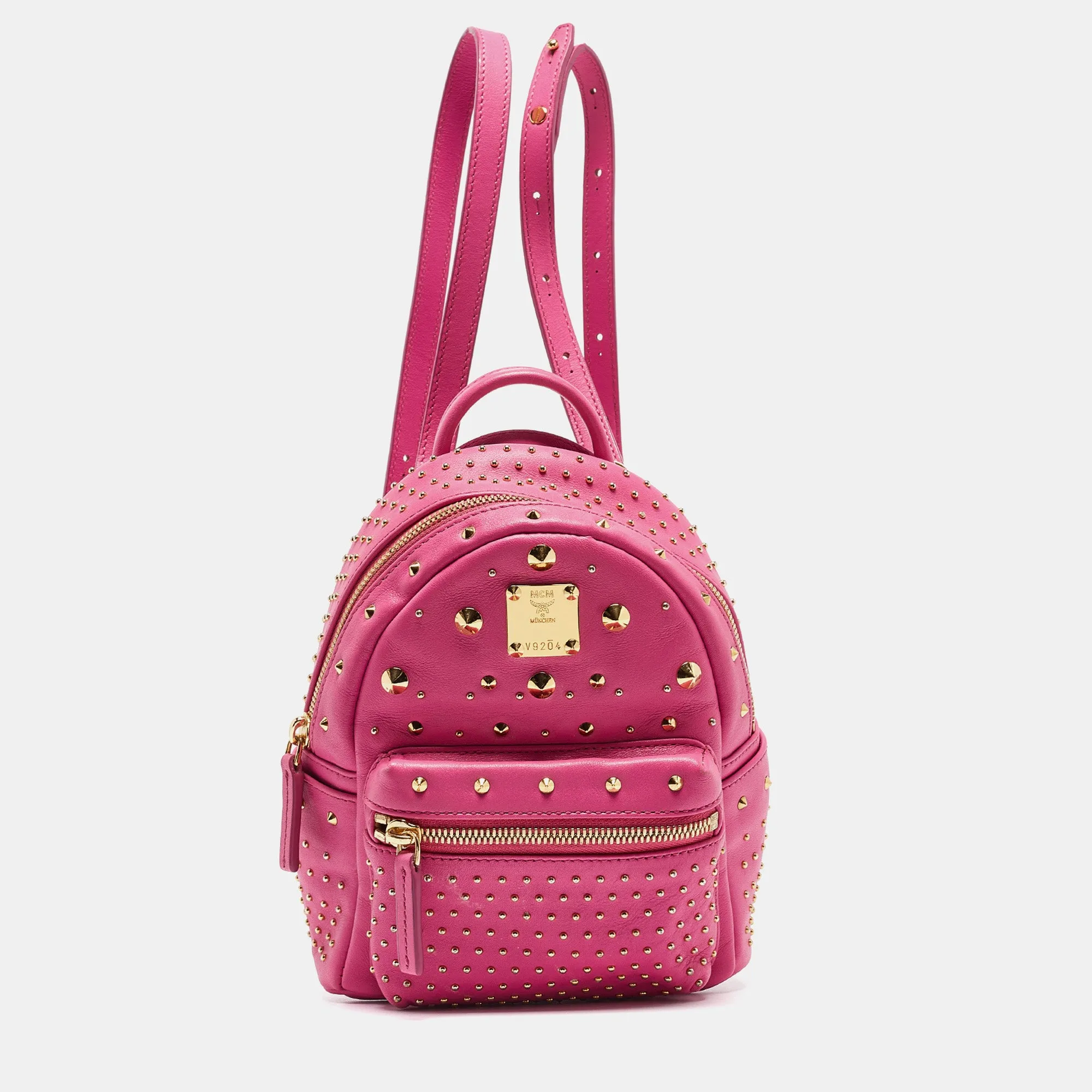 Dark Pink Leather Mini Studded Stark Backpack