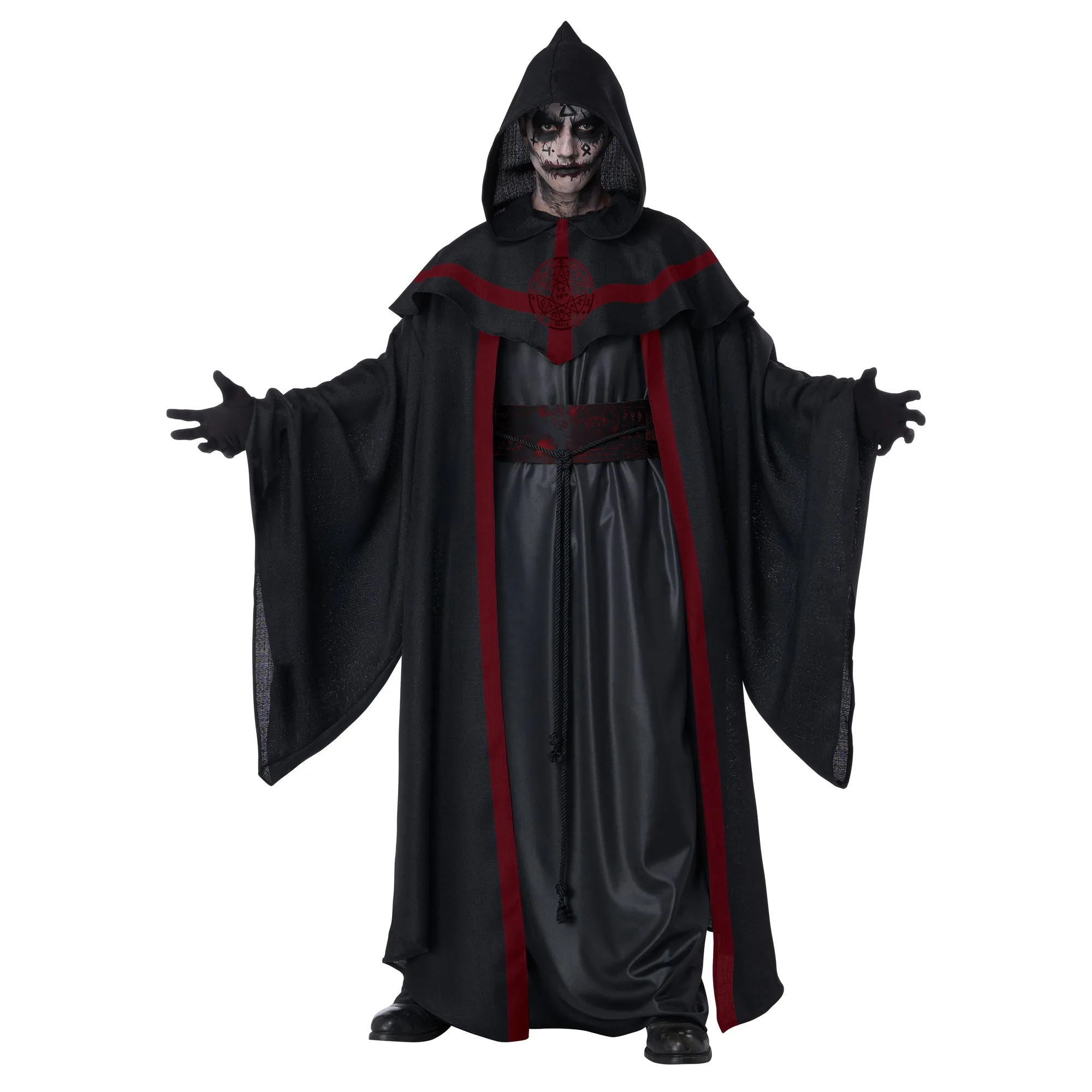 Dark Ritual Costume for Adults, Black and Red Robe with Sleeves