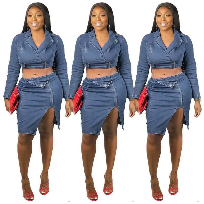 Deep V-neck Crop Top Irregular Short Skirt Set