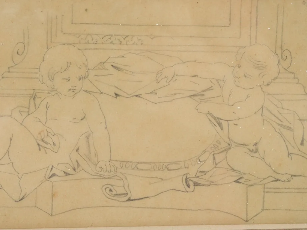 Design Sketch w/ Putti Attributed to Gilles-Marie Oppenord (1672–1742) - 8¼" x 11"