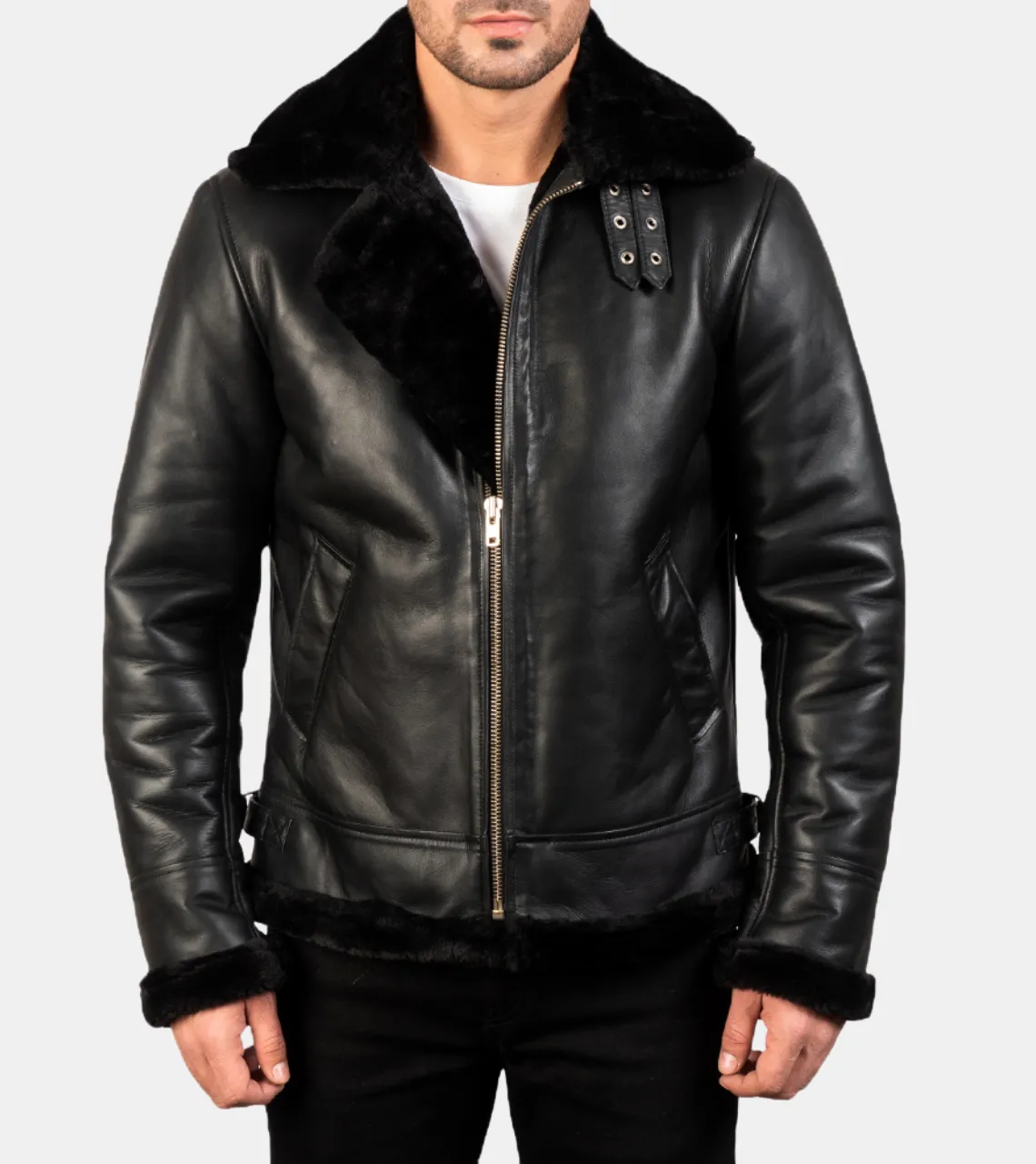 Dewey Men's Black Shearling Leather Jacket