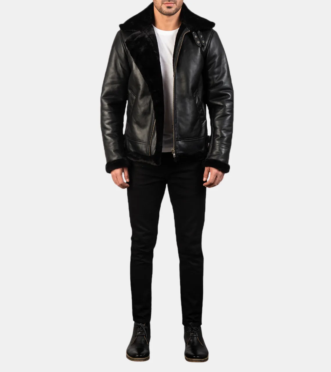 Dewey Men's Black Shearling Leather Jacket