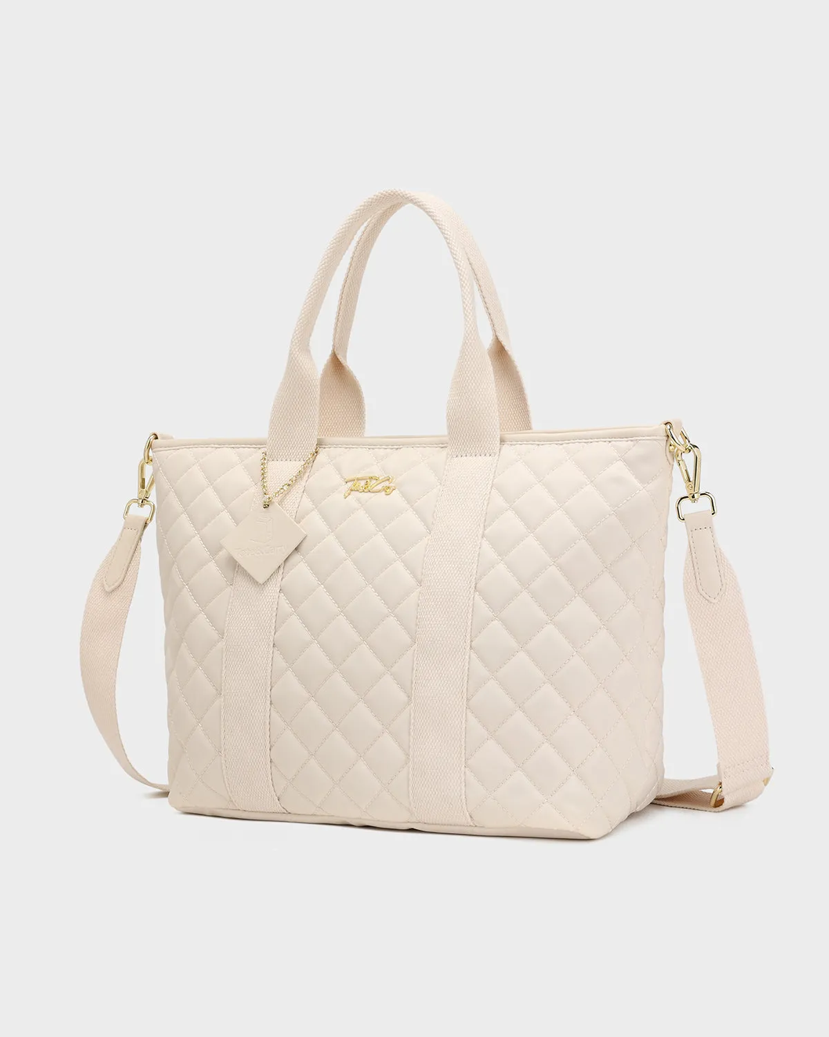 Diamond Stitch Tote Bag in Beige