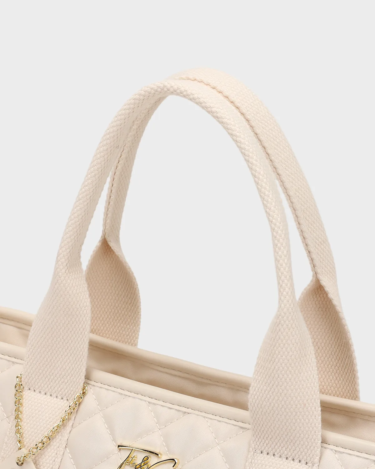 Diamond Stitch Tote Bag in Beige