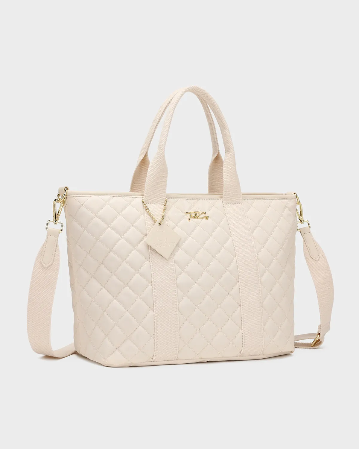 Diamond Stitch Tote Bag in Beige