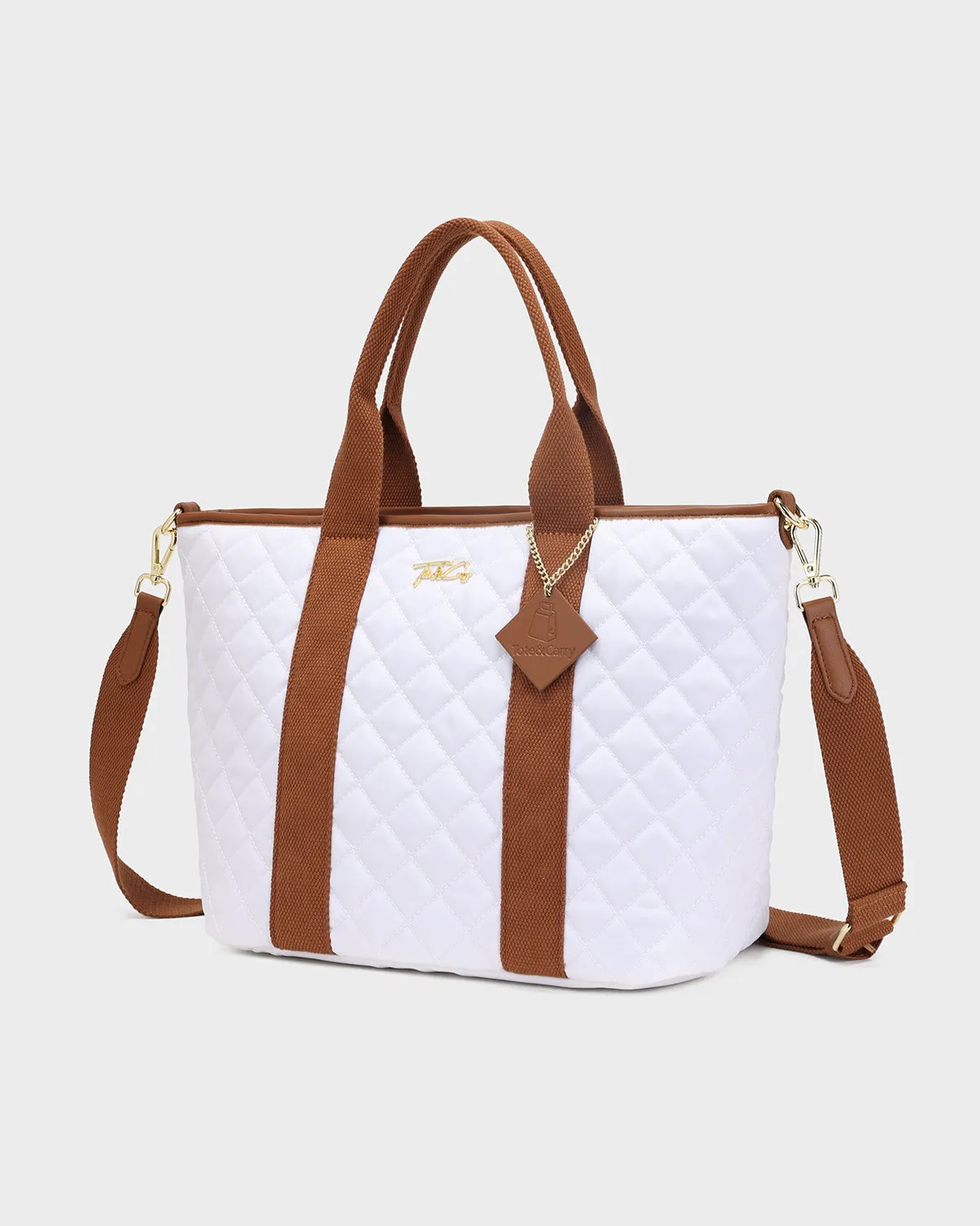 Diamond Stitch Tote Bag in White