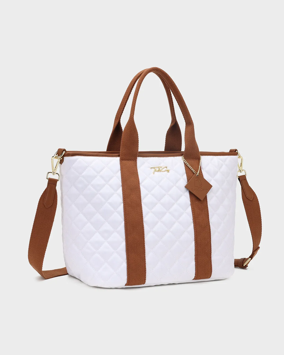 Diamond Stitch Tote Bag in White