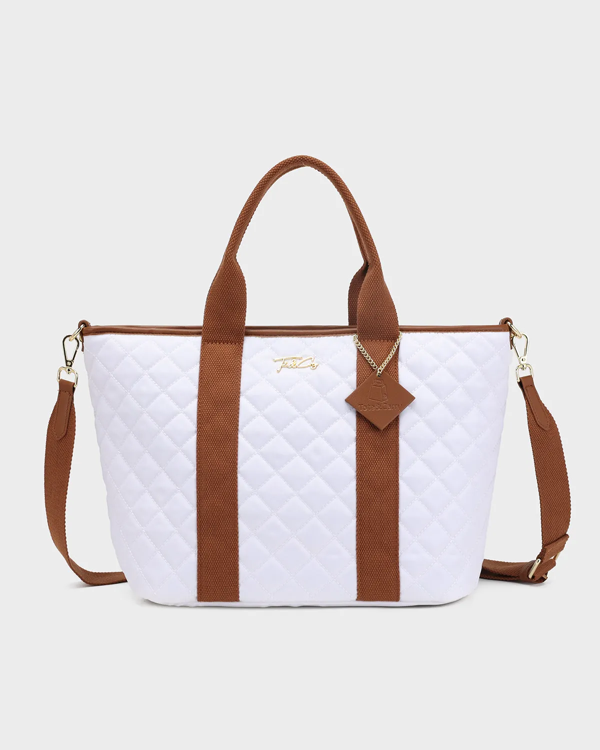 Diamond Stitch Tote Bag in White