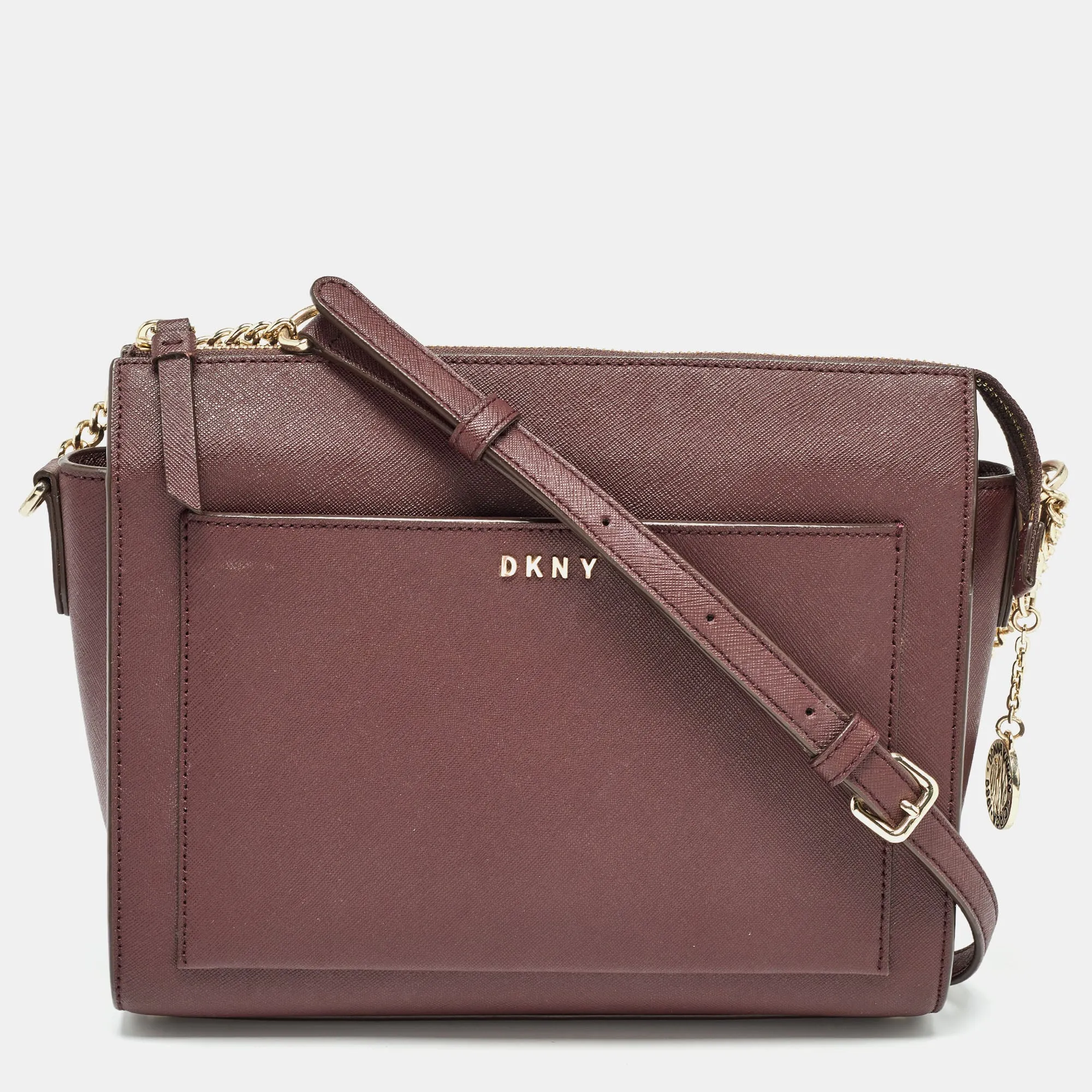 DKNY Brick Burgundy Saffiano Leather Ava Crossbody Bag