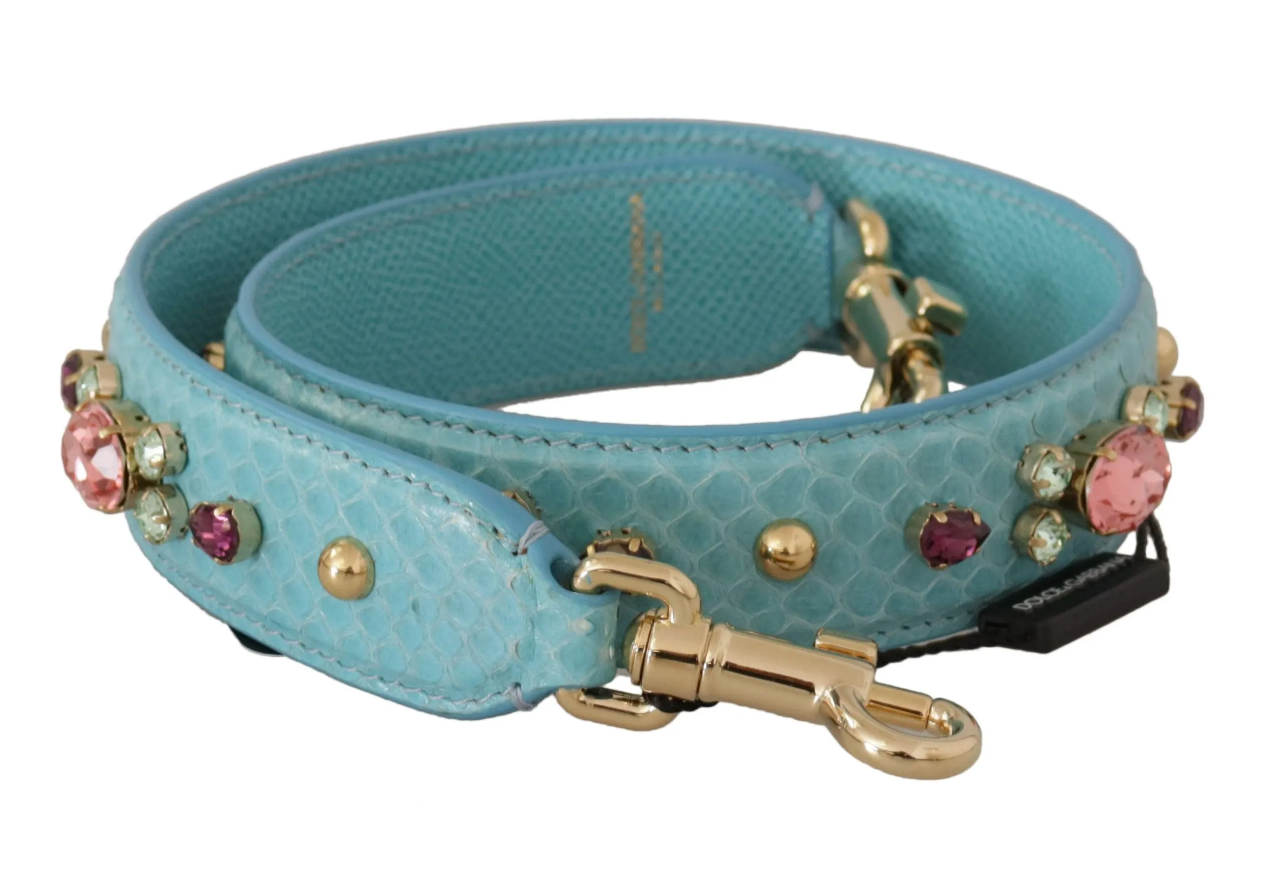 Dolce & Gabbana Blue Crystals Leather Bag Shoulder Strap