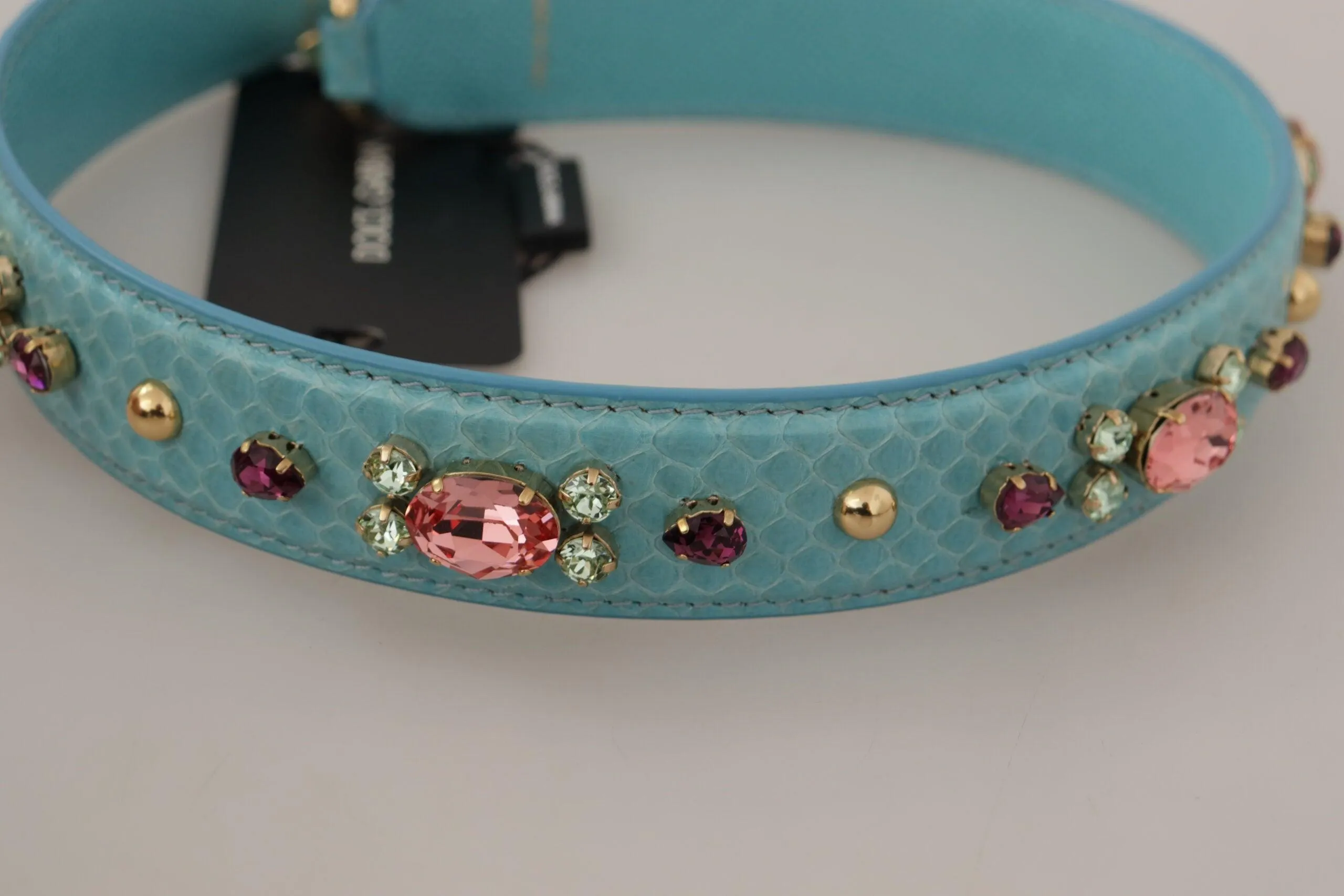 Dolce & Gabbana Blue Crystals Leather Bag Shoulder Strap