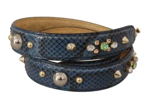 Dolce & Gabbana Blue Exotic Leather Crystals Shoulder Strap