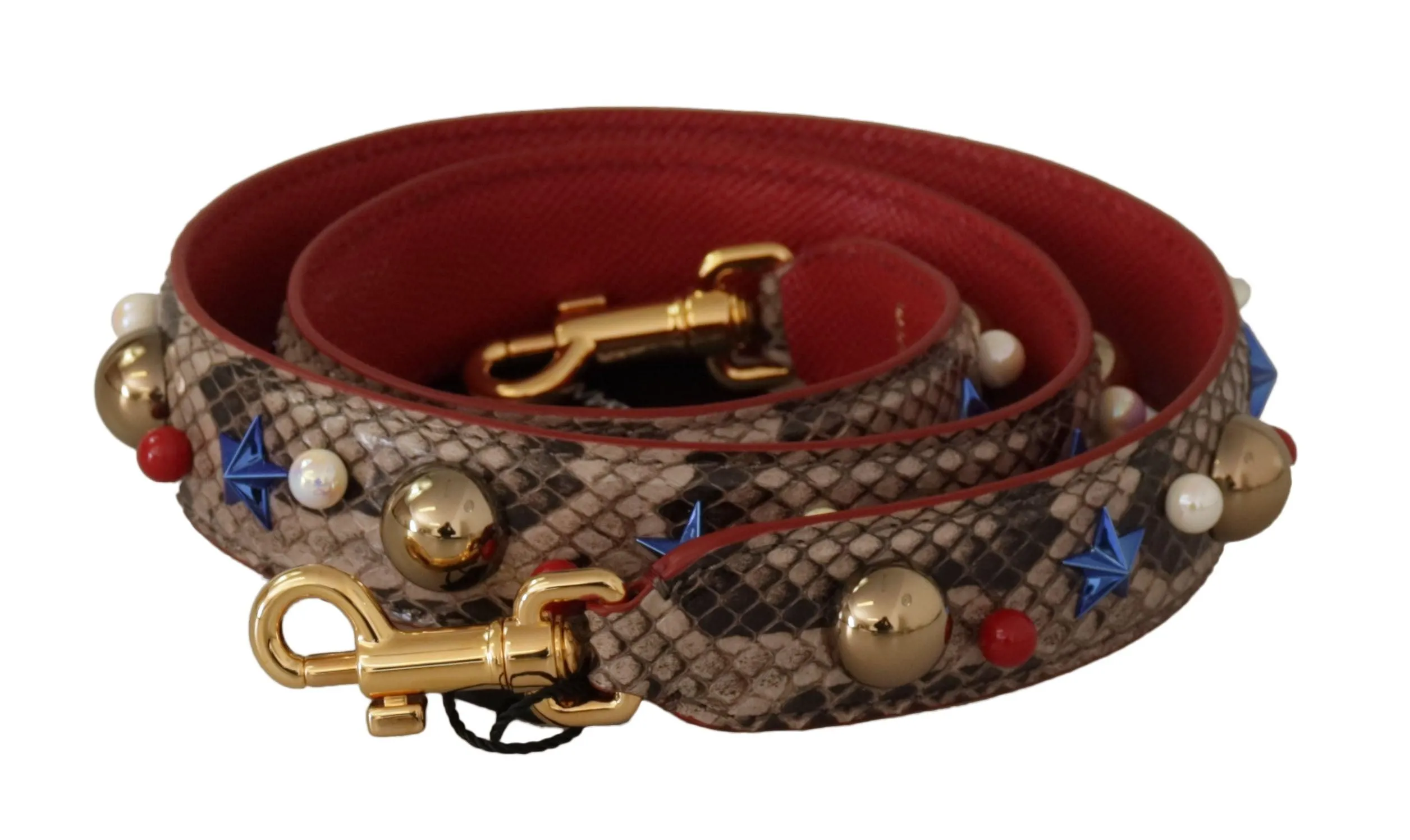 Dolce & Gabbana Brown Python Leather Studded Shoulder Strap