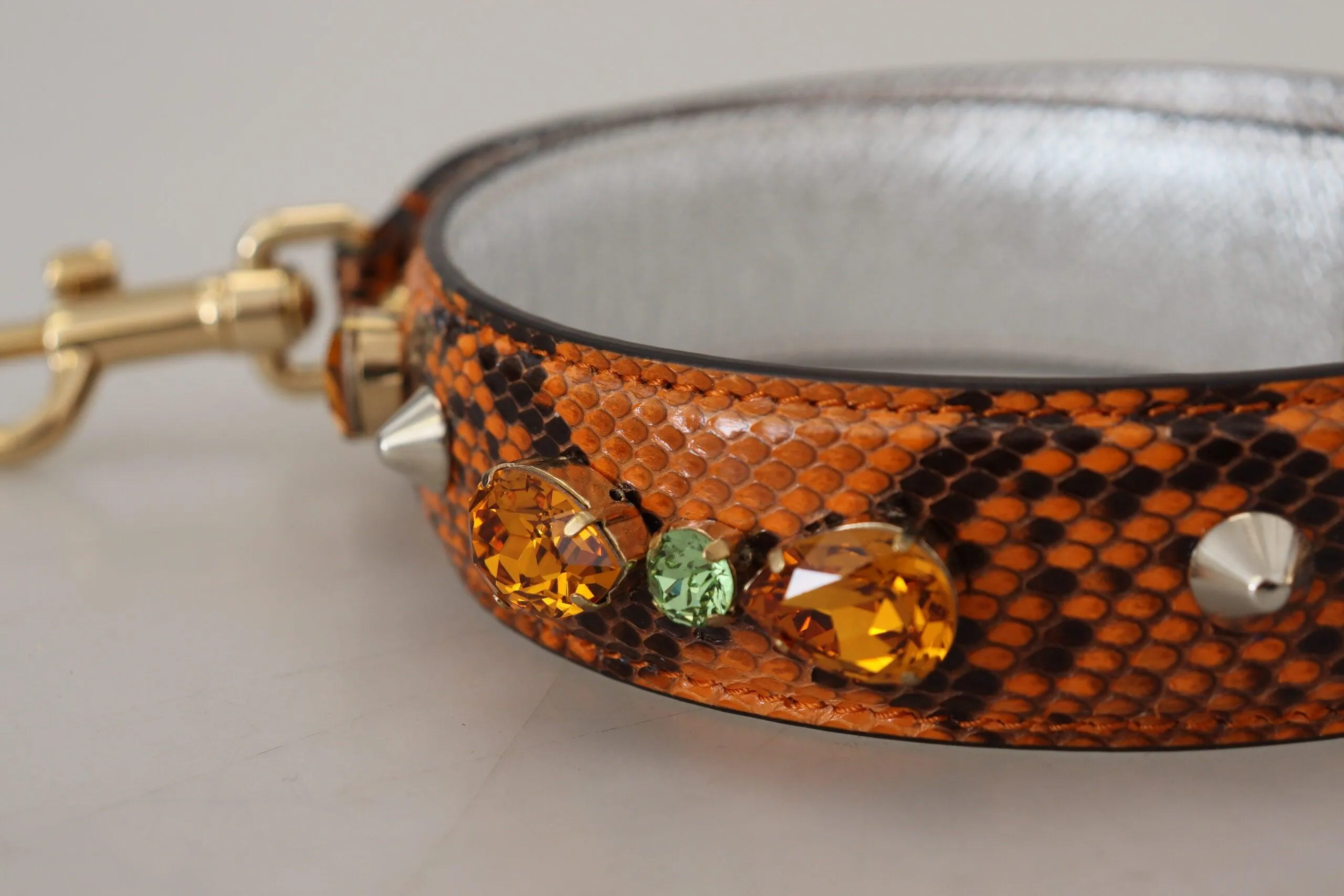 Dolce & Gabbana Chic Orange Leather Bag Strap with Gold-Tone Clasps