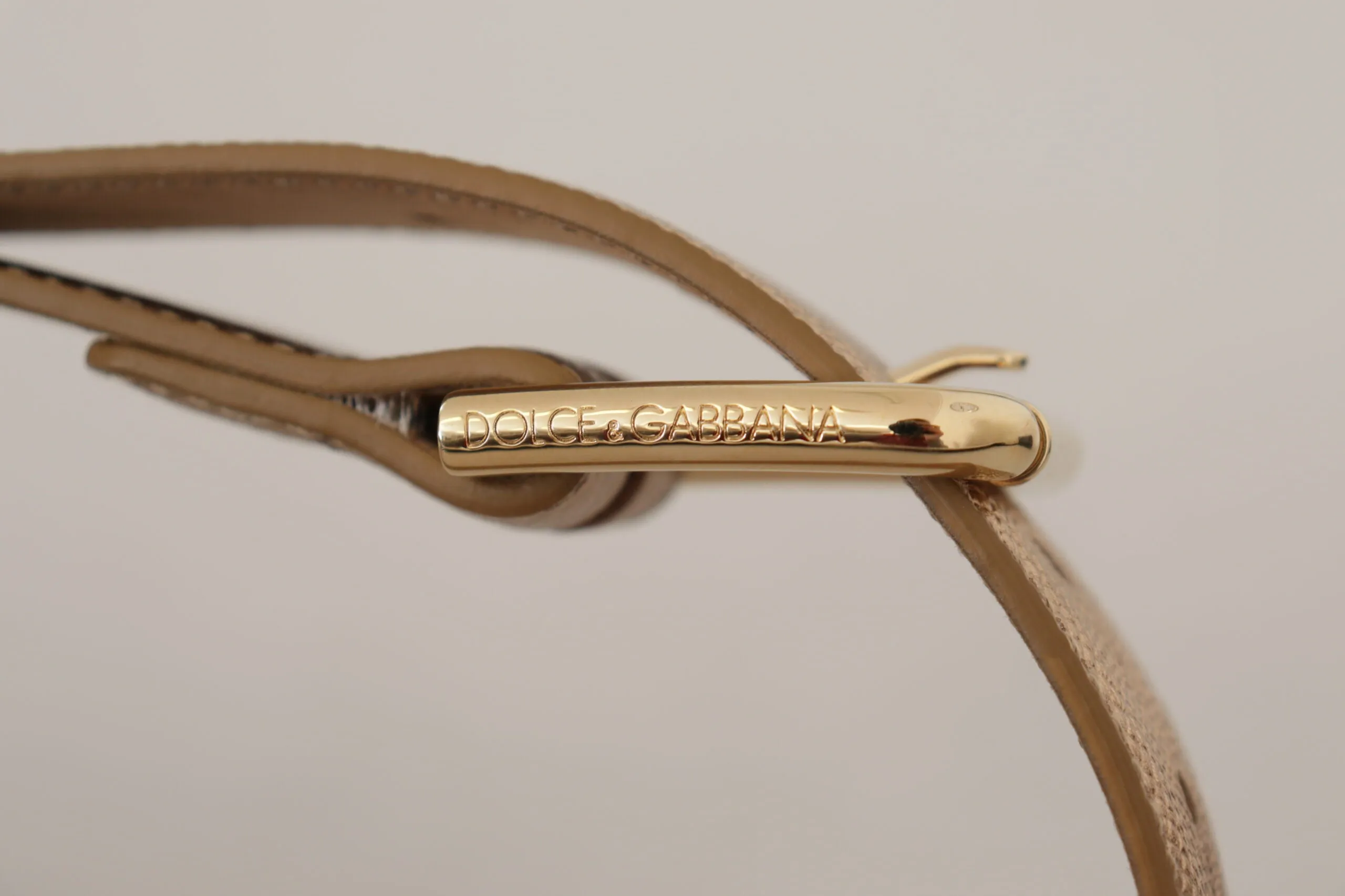 Dolce & Gabbana Chic Rose Gold Leather Belt with Logo Buckle