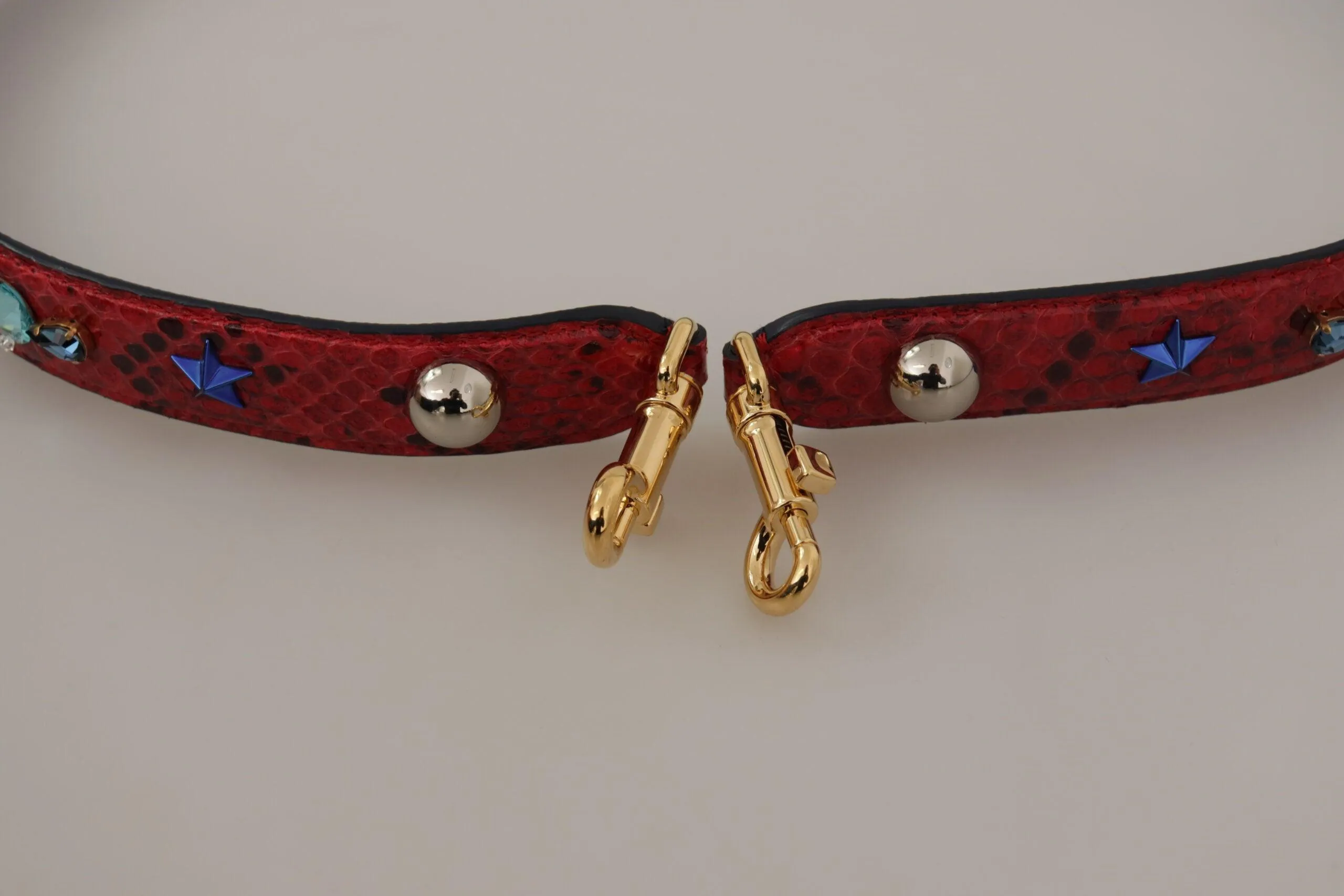 Dolce & Gabbana Red Exotic Leather Crystals Shoulder Strap