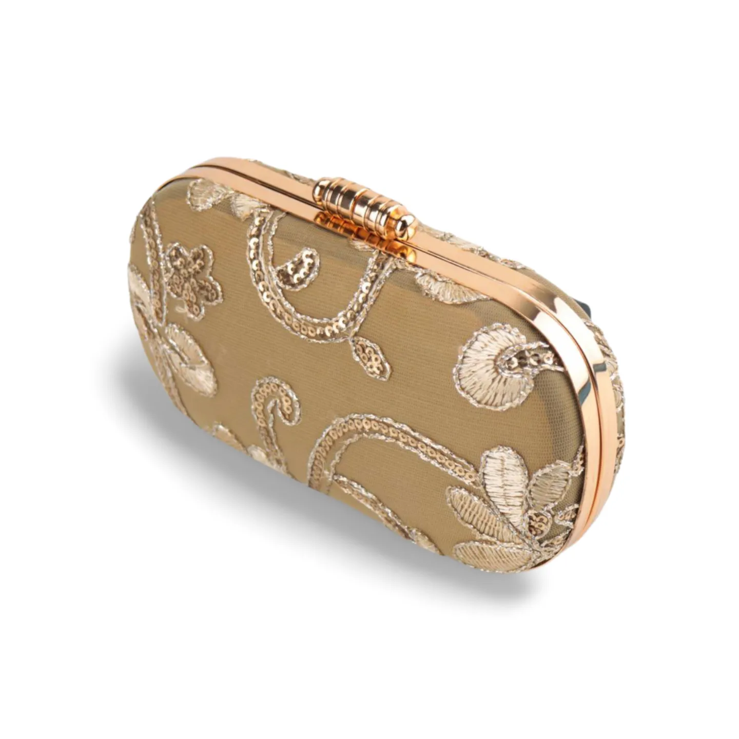 Elegant Embroidered Clutch Bag with Gold Chain