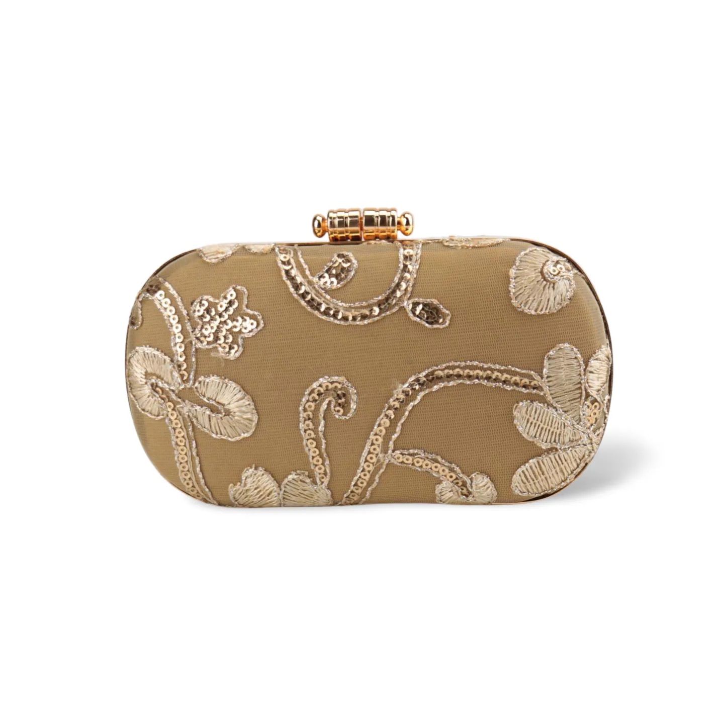 Elegant Embroidered Clutch Bag with Gold Chain