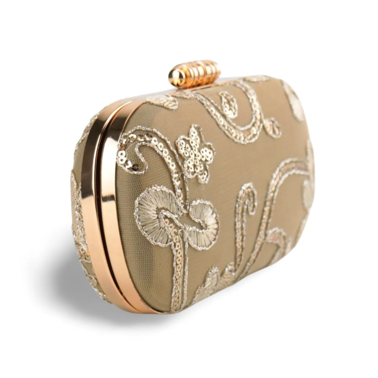 Elegant Embroidered Clutch Bag with Gold Chain