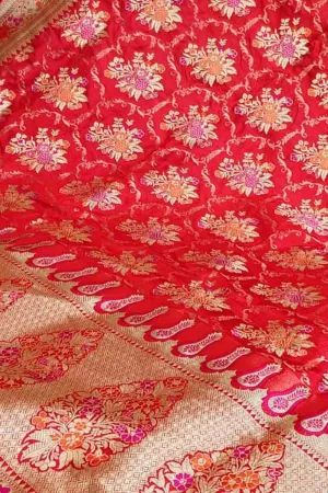 Elegant Red Banarasi Handloom Pure Katan Silk Meenakari Saree