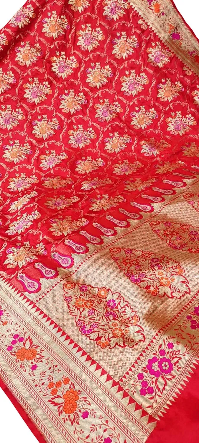 Elegant Red Banarasi Handloom Pure Katan Silk Meenakari Saree