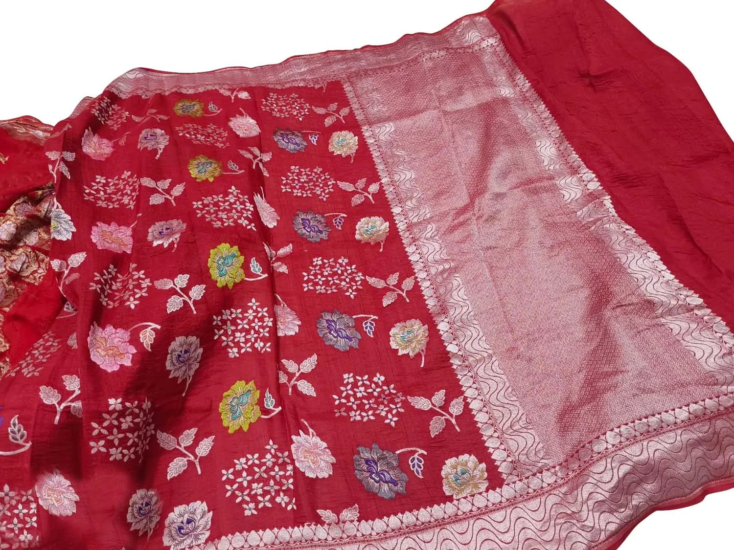 Elegant Red Banarasi Handloom Tussar Georgette Meenakari Saree