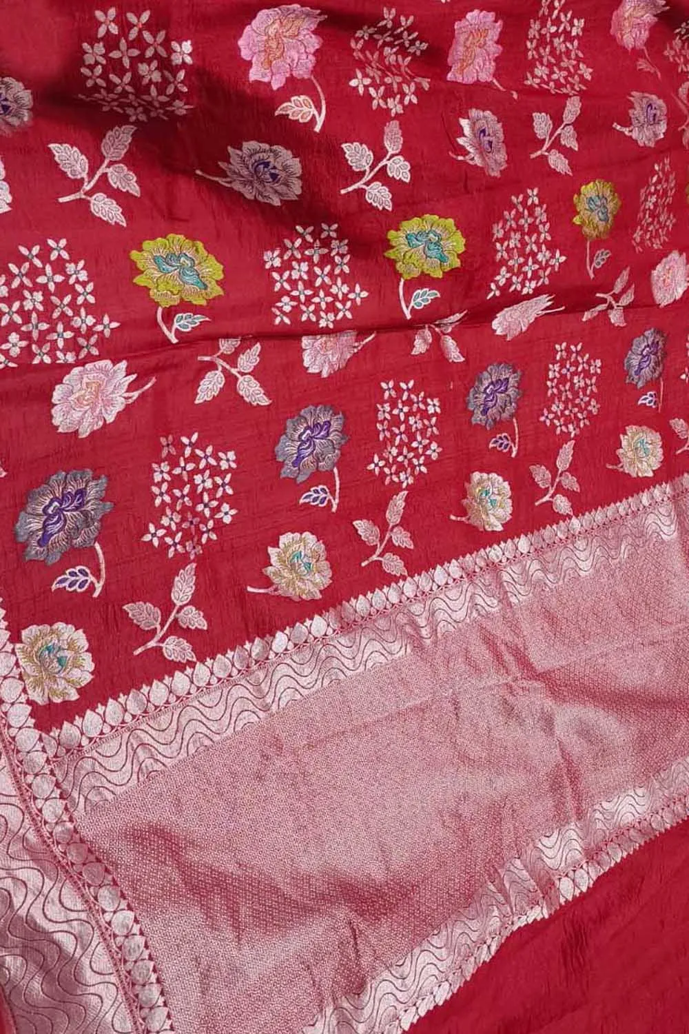 Elegant Red Banarasi Handloom Tussar Georgette Meenakari Saree